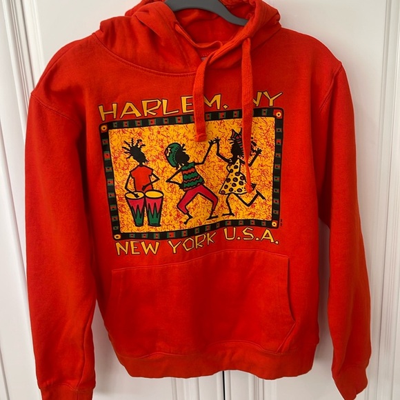 Harlem NY Rasta Red Orange Pullover Hoodie Sz M 90s Y2K Sweatshirt dancing sz M - Picture 1 of 14